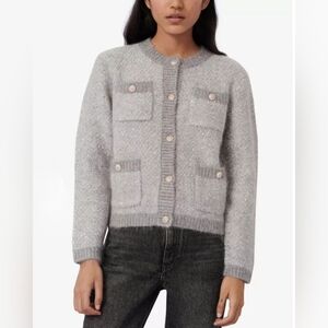Maje Morning Lurex Sequined Cardigan M Grey Silver
